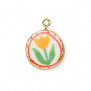 Ciondoli di ceramica tonda con fiore oro-bianco-rosso-verde-arancione