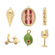 BY31® Ciondoli in ottone Eco-brass confezione risparmio (6 pz.) oro-verde oliva-rosa chiaro-rosso
