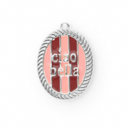 BY31® Ciondoli in ottone Eco-brass con smalto ovale Ciao bella"" argento-rosa chiaro-rosso