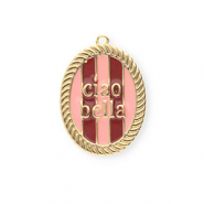 BY31® Ciondoli in ottone Eco-brass con smalto ovale Ciao bella"" oro-rosa chiaro-rosso