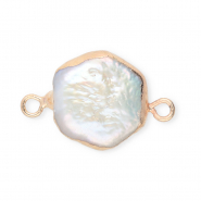 Perle di acqua dolce imperfette distanziatore esagono oro-bianco naturale