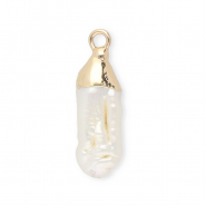 Perle di acqua dolce imperfette ciondolo tubo oro-bianco naturale