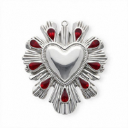 Ciondoli in acciaio inossidabile con smalto cuore argento-rosso