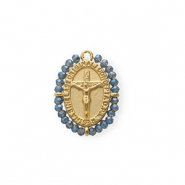 Ciondoli in acciaio inossidabile ovale con crocifisso oro-blu