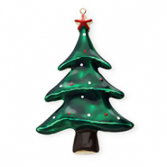 Ciondoli in acciaio inossidabile con smalto albero di Natale oro-verde scuro-marrone-rosso-bianco