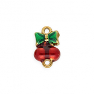 Componenti in acciaio inossidabile distanziatore con smalto a ciliegie con fiocco Oro-rosso-verde