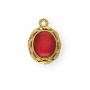 Ciondoli in acciaio inossidabile con smalto ovale Oro-rosso
