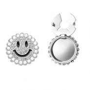 Copri bottoni smiley con strass e imitazione di perle argento-nero-cristallo-bianco