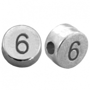 Perline numerico di metallo DQ con disegno numero 6 argento antico (privo di nichel)
