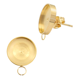 Polaris Steel in acciaio inossidabile perni con castone per cabochon 7 mm Swarovski SS34 con anellino orizzontale oro