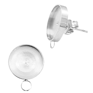 Polaris Steel in acciaio inossidabile perni con castone per cabochon 12 mm con anellino orizzontale argento