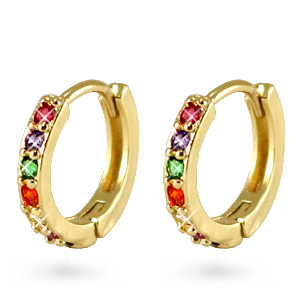 Orecchini a cerchio con cubic zirconia arcobaleno oro