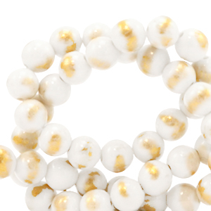 Perline in pietra naturale Calcite 6mm bianco-oro