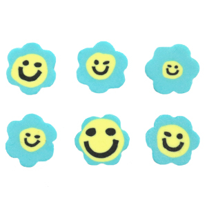 Perline di polimero a forma di fiore smiley blu