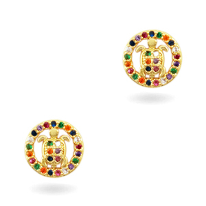 Elementi in ottone con zirconie arcobaleno a forma di tartaruga oro