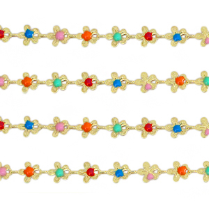 Metallo TQ in ottone catena a rol&ograve; fiori oro-multicolore