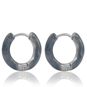 Orecchini in acciaio inossidabile a cerchio smalto 16mm blu grigio-argento