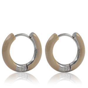 Orecchini in acciaio inossidabile a cerchio smalto 16mm beige marrone-argento