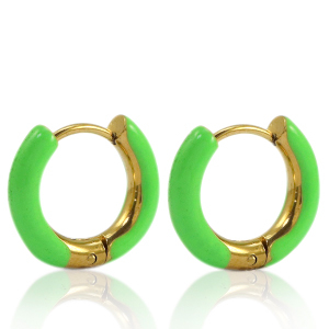 Orecchini in acciaio inossidabile a cerchio smalto 16mm verde vivo-oro