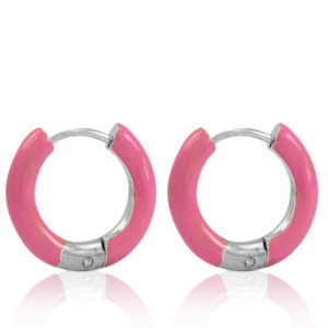 Orecchini in acciaio inossidabile a cerchio smalto 16mm rosa thulian-argento