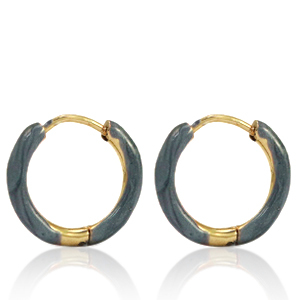 Orecchini in acciaio inossidabile a cerchio smalto 14mm blu grigio-oro
