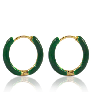 Orecchini in acciaio inossidabile a cerchio smalto 14mm verde sacramento-oro