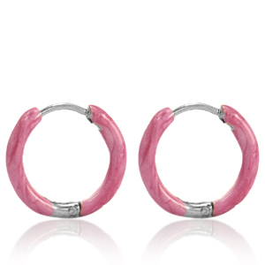 Orecchini in acciaio inossidabile a cerchio smalto 14mm rosa punch-argento