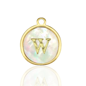 Ciondoli in acciaio inossidabile 12mm conchiglia lettera W bianco (colore naturale)-oro