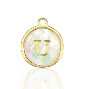 Ciondoli in acciaio inossidabile 12mm conchiglia lettera U bianco (colore naturale)-oro