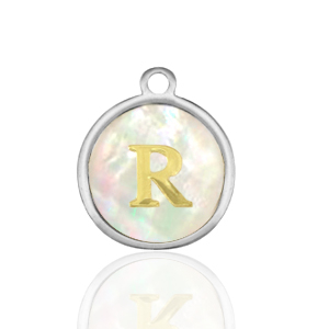 Ciondoli in acciaio inossidabile 12mm conchiglia lettera R bianco (colore naturale)-argento