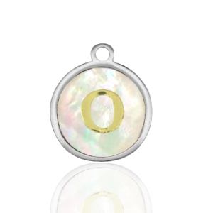 Ciondoli in acciaio inossidabile 12mm conchiglia lettera O bianco (colore naturale)-argento