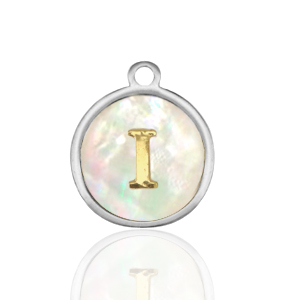 Ciondoli in acciaio inossidabile 12mm conchiglia lettera I bianco (colore naturale)-argento