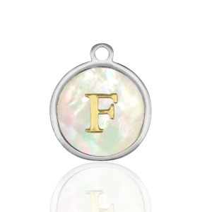 Ciondoli in acciaio inossidabile 12mm conchiglia lettera F bianco (colore naturale)-argento