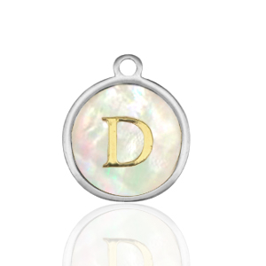 Ciondoli in acciaio inossidabile 12mm conchiglia lettera D bianco (colore naturale)-argento