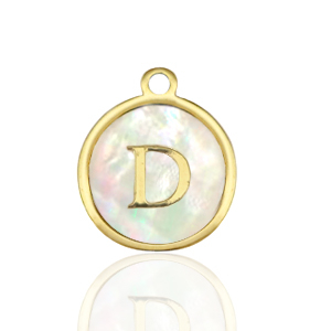 Ciondoli in acciaio inossidabile 12mm conchiglia lettera D bianco (colore naturale)-oro