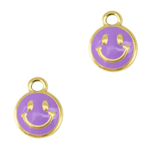 Ciondoli in acciaio inossidabile smiley smalto oro-viola