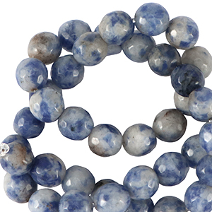 Perline in pietra naturale Sodalite e Microclino 8mm sfaccettate effetto blu scuro-bianco