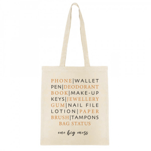 Borse di cotone "Bag status one big mess" beige ecru