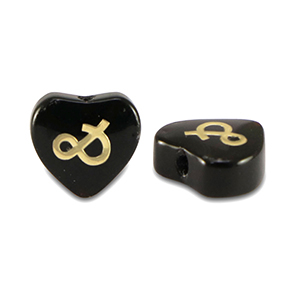 Perline di vetro cuore "&" nero-oro
