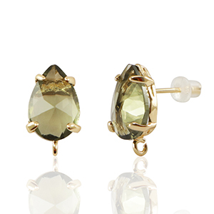 Orecchini con Cristalli con anellino goccia marrone-oro