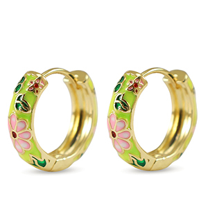 Metallo TQ in ottone orecchini a cerchio smalto fiore oro-rosa giallo