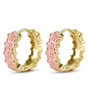 Metallo TQ in ottone orecchini a cerchio smalto fiore oro-rosa