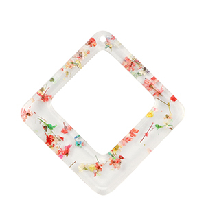 Pendenti in resina con fiorellini secchi rombo oro-multicolore