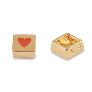 Perline Tile quadrato oro-rosso corallo