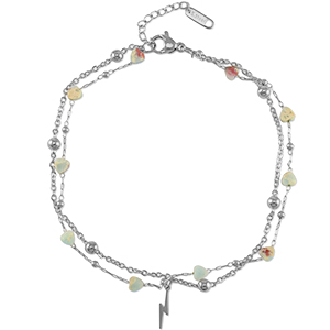 Cavigliere in acciaio inossidabile cuore di pietra argento-blu