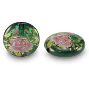 Perline di vetro 14mm fiore verde transparente-rosso rosa