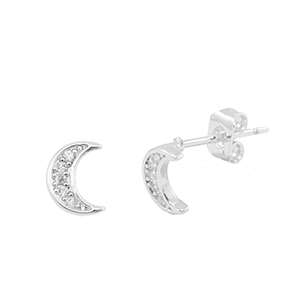 Metallo TQ in ottone orecchini zirconia luna argento