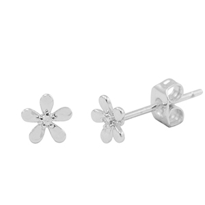 Metallo TQ in ottone orecchini zirconia fiore argento