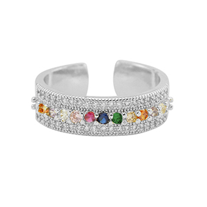 Metallo TQ in ottone anello zirconia argento-multicolore