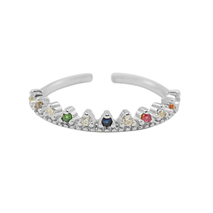 Metallo TQ in ottone anello zirconia argento-multicolore